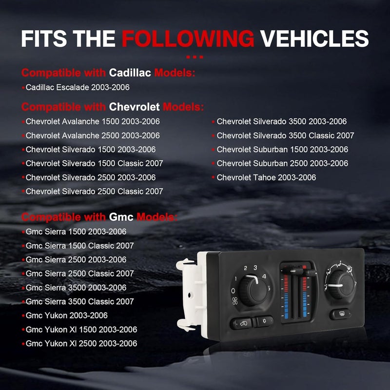 GZGN 599-210XD A/C Heater Climate Control Module Panel Switch Compatible with 02-07 Silverado Suburban Tahoe Trailblazer Avalanche Sierra Yukon Envoy Cadil Escalade Isuzu Buick Bravada OE 10370033 - Image 2